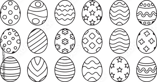 Large collection of patterned Easter eggs for springtime holiday decorations and crafts projects