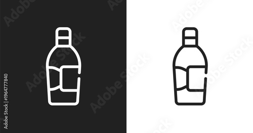 Inclined bottle icon. Linear black, white icon from beauty salon collection. Outline inclined bottle vector. Thin line symbol isolated on white and black background