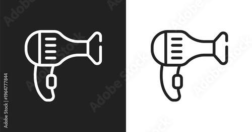 Hairdryer facing left icon. Linear black, white icon from beauty salon collection. Outline hairdryer facing left vector. Thin line symbol isolated on white and black background