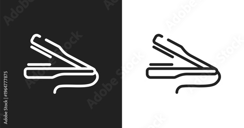 Flat iron icon. Linear black, white icon from beauty salon collection. Outline flat iron vector. Thin line symbol isolated on white and black background