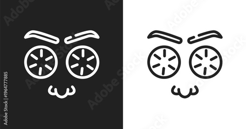 Cucumber slices on face icon. Linear black, white icon from beauty salon collection. Outline cucumber slices on face vector. Thin line symbol isolated on white and black background