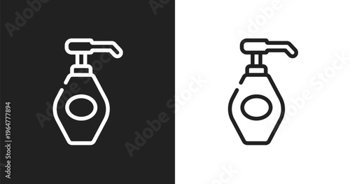 Liquid soap icon. Linear black, white icon from beauty salon collection. Outline liquid soap vector. Thin line symbol isolated on white and black background