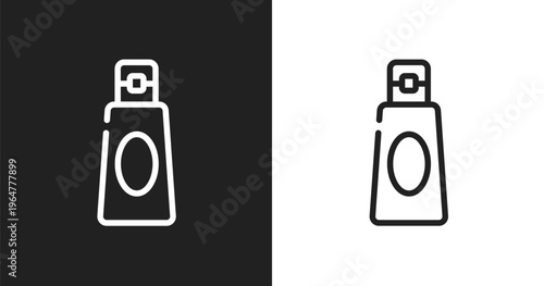 Shampoo bottle icon. Linear black, white icon from beauty salon collection. Outline shampoo bottle vector. Thin line symbol isolated on white and black background