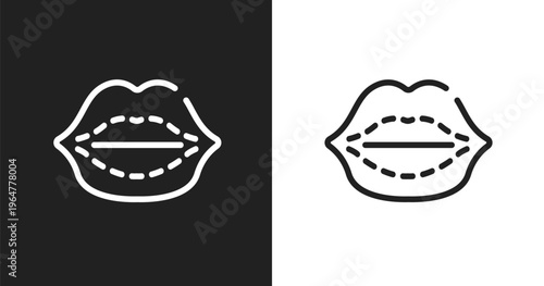 Lip augmentation icon. Linear black, white icon from plastic surgery collection. Outline lip augmentation vector. Thin line symbol isolated on white and black background