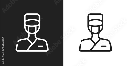 Surgeon icon. Linear black, white icon from plastic surgery collection. Outline surgeon vector. Thin line symbol isolated on white and black background