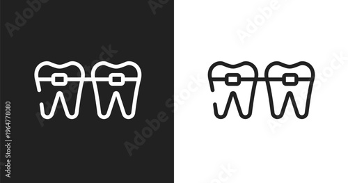 Braces icon. Linear black, white icon from plastic surgery collection. Outline braces vector. Thin line symbol isolated on white and black background