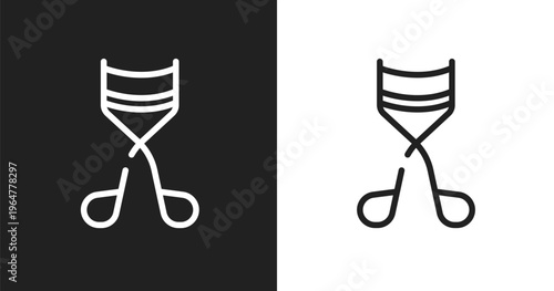 Eyelashes curler icon. Linear black, white icon from make up collection. Outline eyelashes curler vector. Thin line symbol isolated on white and black background