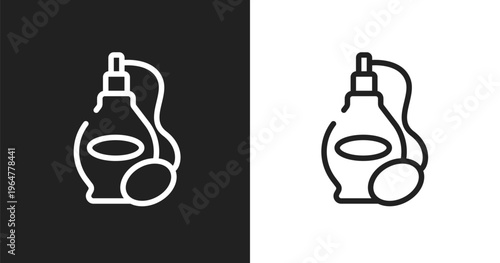 Perfume bottle icon. Linear black, white icon from beauty collection. Outline perfume bottle vector. Thin line symbol isolated on white and black background