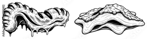 Melting slime shapes and organic masses in detailed woodcut style