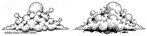 Round bubbles and foam piles in classic engraving style