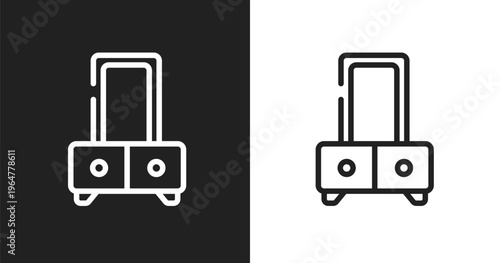Dressing table icon. Linear black, white icon from hairdressing and barber shop collection. Outline dressing table vector. Thin line symbol isolated on white and black background