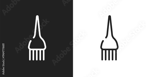 Hair dye brush icon. Linear black, white icon from hairdressing and barber shop collection. Outline hair dye brush vector. Thin line symbol isolated on white and black background