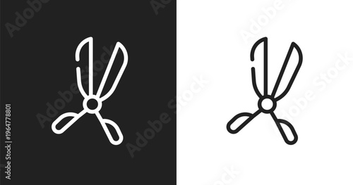 Scissors badge icon. Linear black, white icon from hair salon collection. Outline scissors badge vector. Thin line symbol isolated on white and black background