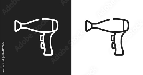 Hairdryer side view icon. Linear black, white icon from hair salon collection. Outline hairdryer side view vector. Thin line symbol isolated on white and black background