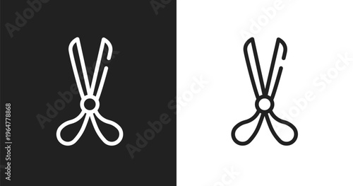 Scissors opened tool icon. Linear black, white icon from hair salon collection. Outline scissors opened tool vector. Thin line symbol isolated on white and black background