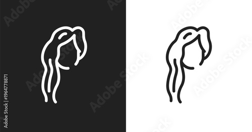 Woman with long hair icon. Linear black, white icon from hair salon collection. Outline woman with long hair vector. Thin line symbol isolated on white and black background