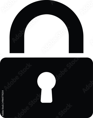 Black padlock icon isolated on transparent background