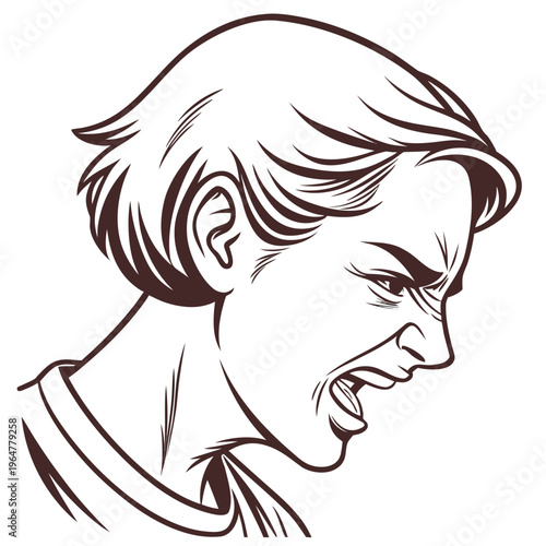 Angry man with short hair white background portrait