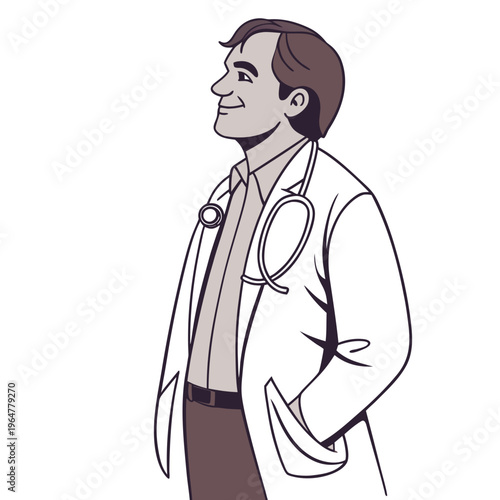 Doctor in white coat with stethoscope smiling medical