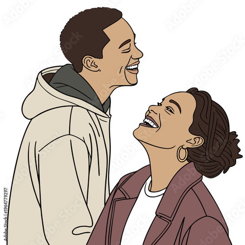 Happy couple laughing and smiling at each other woman