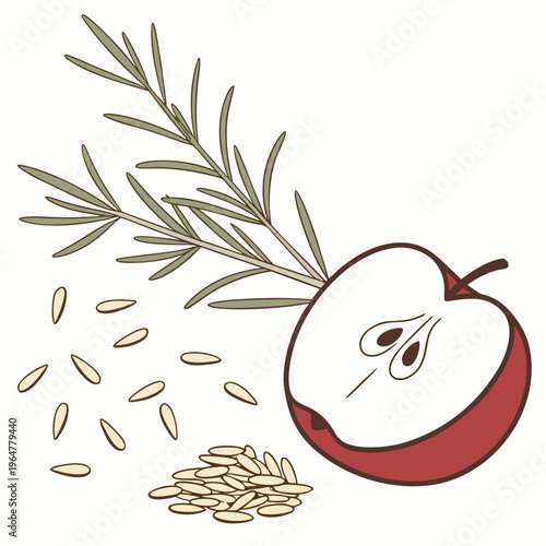 Apple with olive branch and seeds fruit healthy