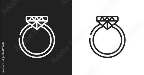 Diamond ring icon. Linear black, white icon from beauty collection. Outline diamond ring vector. Thin line symbol isolated on white and black background