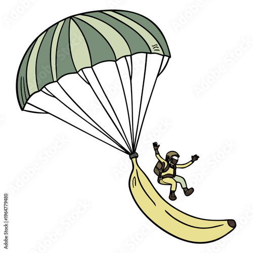 Person parachuting down on a banana parachute skydiving adventure