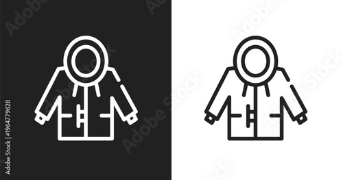 Raincoat icon. Linear black, white icon from autumn collection. Outline raincoat vector. Thin line symbol isolated on white and black background