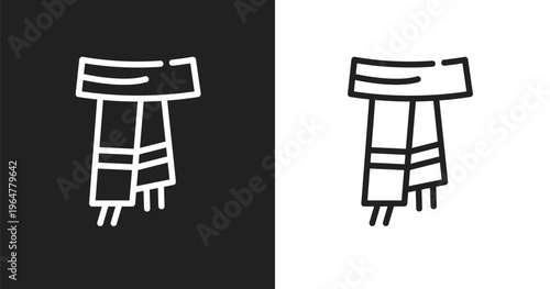 Scarf icon. Linear black, white icon from autumn collection. Outline scarf vector. Thin line symbol isolated on white and black background
