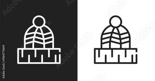 Winter hat icon. Linear black, white icon from autumn collection. Outline winter hat vector. Thin line symbol isolated on white and black background