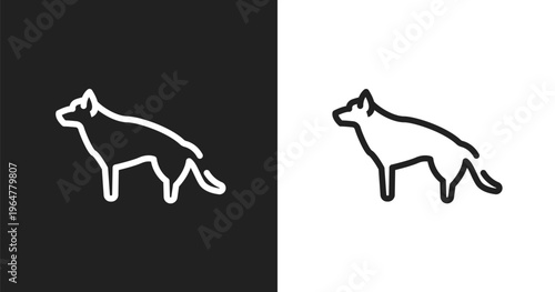 German sheperd icon. Linear black, white icon from dog breeds fullbody collection. Outline german sheperd vector. Thin line symbol isolated on white and black background
