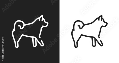 Malamute icon. Linear black, white icon from dog breeds fullbody collection. Outline malamute vector. Thin line symbol isolated on white and black background
