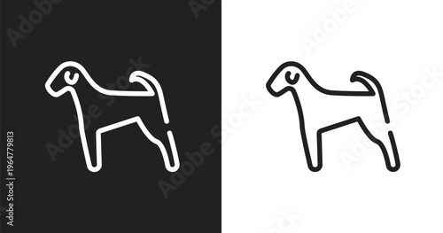 Airedale icon. Linear black, white icon from dog breeds fullbody collection. Outline airedale vector. Thin line symbol isolated on white and black background