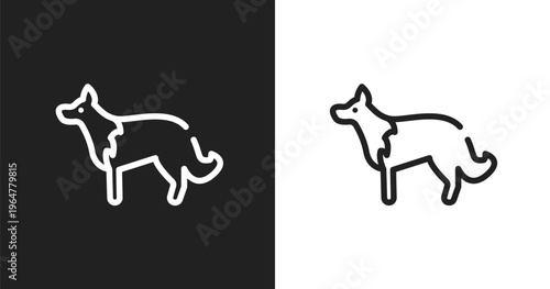 Collie icon. Linear black, white icon from dog breeds fullbody collection. Outline collie vector. Thin line symbol isolated on white and black background