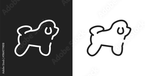 Bichon frise icon. Linear black, white icon from dog breeds fullbody collection. Outline bichon frise vector. Thin line symbol isolated on white and black background