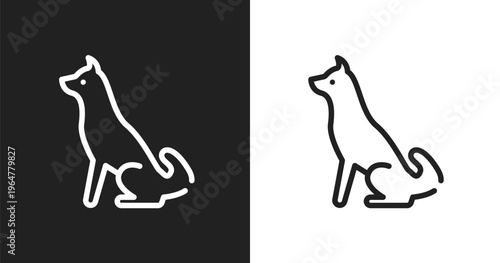 Akitas icon. Linear black, white icon from dog breeds fullbody collection. Outline akitas vector. Thin line symbol isolated on white and black background