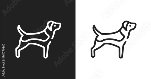 Beagle icon. Linear black, white icon from dog breeds fullbody collection. Outline beagle vector. Thin line symbol isolated on white and black background