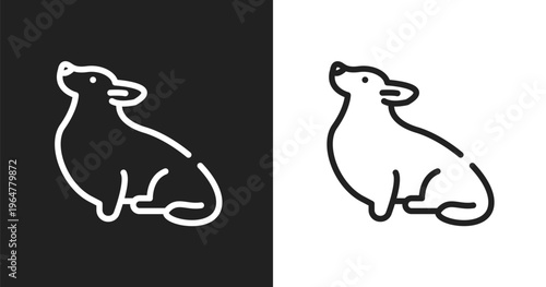 Corgi icon. Linear black, white icon from dog breeds fullbody collection. Outline corgi vector. Thin line symbol isolated on white and black background