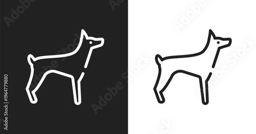 Doberman icon. Linear black, white icon from dog breeds fullbody collection. Outline doberman vector. Thin line symbol isolated on white and black background