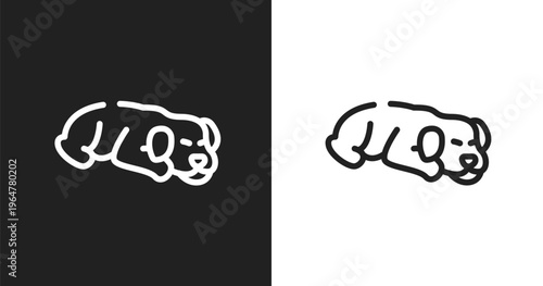 Dog sleeping icon. Linear black, white icon from dog and training collection. Outline dog sleeping vector. Thin line symbol isolated on white and black background