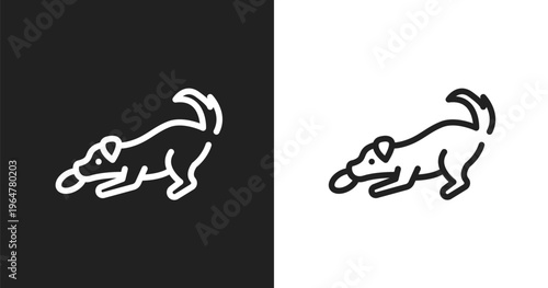 Dogs playing icon. Linear black, white icon from dog and training collection. Outline dogs playing vector. Thin line symbol isolated on white and black background