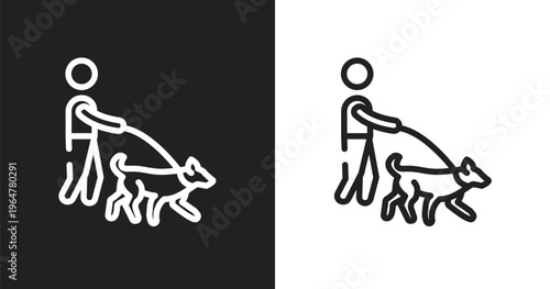 Dog walker icon. Linear black, white icon from dog and training collection. Outline dog walker vector. Thin line symbol isolated on white and black background
