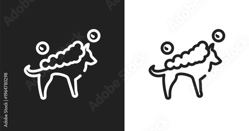 Washing the dog icon. Linear black, white icon from dog and training collection. Outline washing the dog vector. Thin line symbol isolated on white and black background