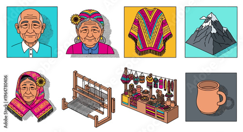 Traditional andean culture elements in modern pop art style
