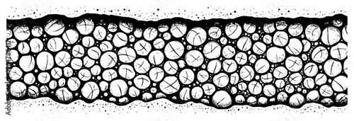 Round river stones and smooth pebbles pattern in hand drawn engraving style