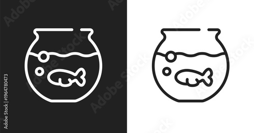 Fish bowl icon. Linear black, white icon from pet shop lineal collection. Outline fish bowl vector. Thin line symbol isolated on white and black background
