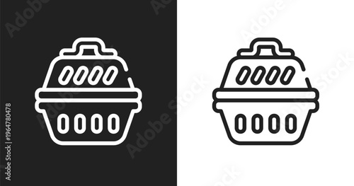Portable kennel icon. Linear black, white icon from pet shop lineal collection. Outline portable kennel vector. Thin line symbol isolated on white and black background