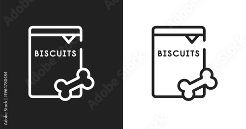 Biscuits icon. Linear black, white icon from pet shop lineal collection. Outline biscuits vector. Thin line symbol isolated on white and black background