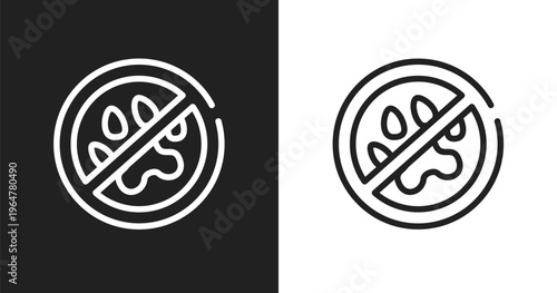 No animals icon. Linear black, white icon from pet shop collection. Outline no animals vector. Thin line symbol isolated on white and black background