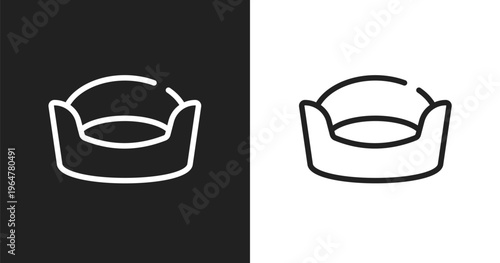 Cat bed icon. Linear black, white icon from pet shop collection. Outline cat bed vector. Thin line symbol isolated on white and black background